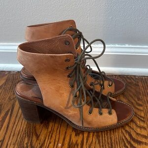 Free People Leather Lace-Up Heels in Tan